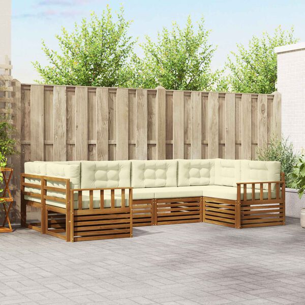 vidaXL Conjunto de sof&aacute;s de exterior con coj&iacute;n 6 pcs Natural y Crema