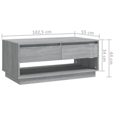 vidaXL Mesa de centro madera de ingeniería gris Sonoma 102,5x55x44 cm