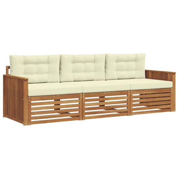 vidaXL Conjunto de sof&aacute;s de exterior con coj&iacute;n 3 pcs Natural y Crema