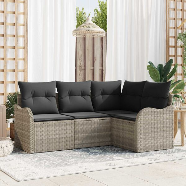 vidaXL Conjunto de sof&aacute; de jard&iacute;n 4 pcs Gris claro rat&aacute;n sint&eacute;tico