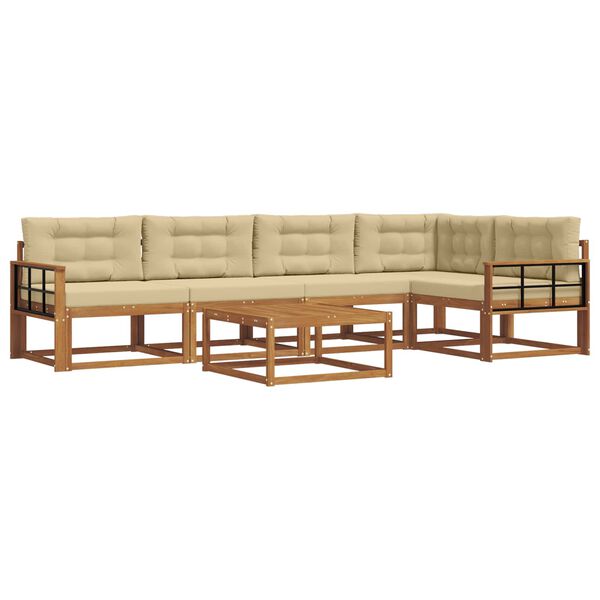 vidaXL Conjunto de sof&aacute;s de exterior con coj&iacute;n 6 pcs Natural y Beige