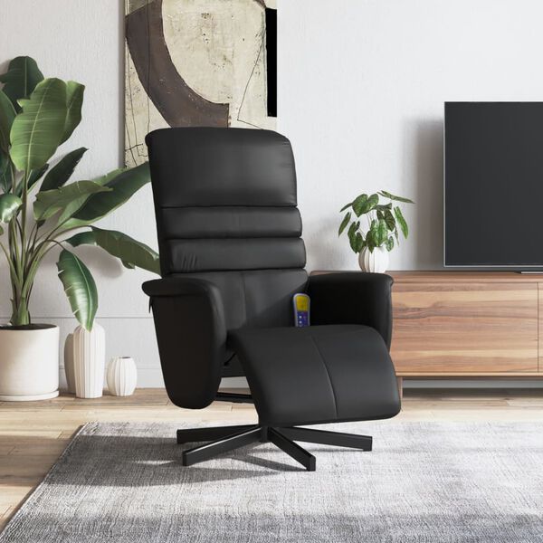 vidaXL Sill&oacute;n reclinable masaje con reposapi&eacute;s cuero sint&eacute;tico negro