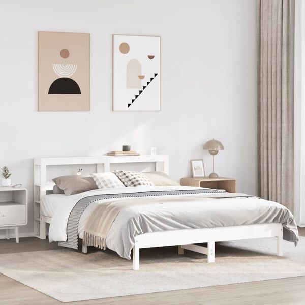 vidaXL Estructura de cama sin colch&oacute;n madera de pino blanca 140x200 cm