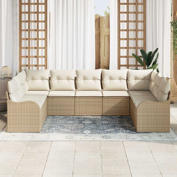 vidaXL Conjunto de sofá de jardín 9 pcs Beige ratán sintético