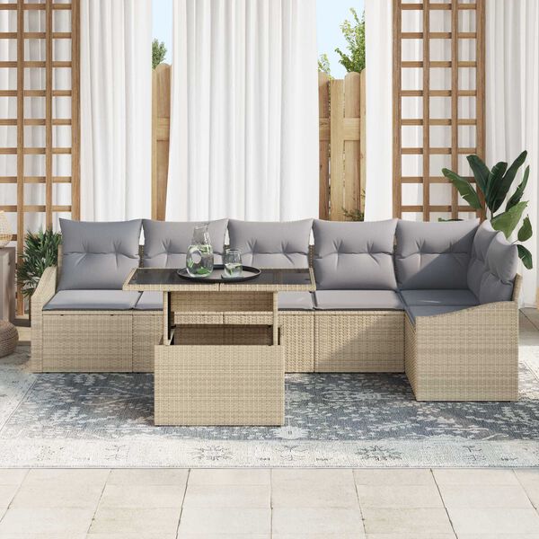 vidaXL Conjunto de sofá de jardín con cojín 7 pcs Beige y Gris Claro