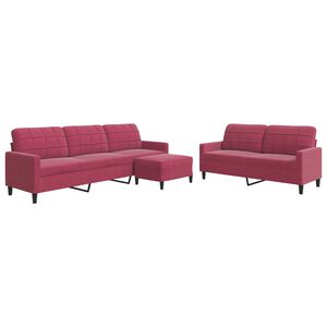 vidaXL Juego de sof&aacute;s con cojines 3 piezas terciopelo rojo tinto