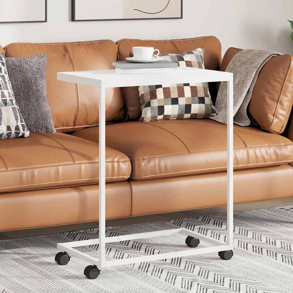 vidaXL Mesa auxiliar con ruedas de contrachapado blanco 55x35x70 cm