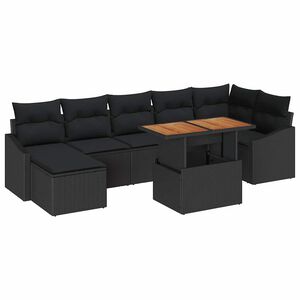 vidaXL Conjunto de sof&aacute; de jard&iacute;n 8 uds. Negro Polirat&aacute;n