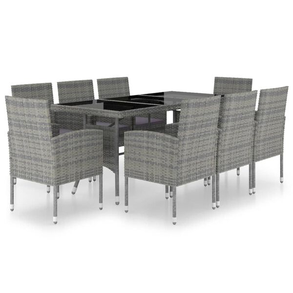 vidaXL Set comedor jardín 9 pzas ratán sintético gris antracita y gris
