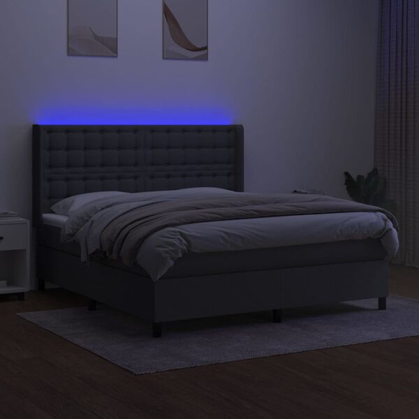 vidaXL Cama box spring colch&oacute;n y luces LED tela gris oscuro 160x200 cm