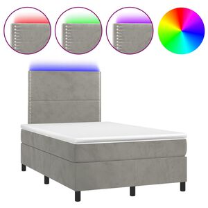vidaXL Cama box spring colch&oacute;n y LED terciopelo gris claro 120x200 cm
