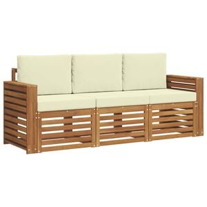 vidaXL Juegos de sof&aacute;s 3 pcs Natural y Crema Madera de Acacia S&oacute;lida