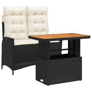 vidaXL Set comedor de jard&iacute;n 2 pzas con cojines rat&aacute;n sint&eacute;tico negro