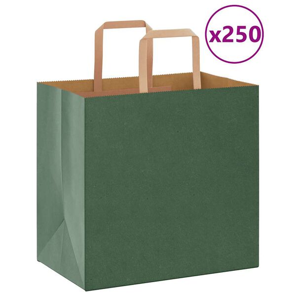vidaXL Bolsas de papel con asas 250 uds verde 26x17x25 cm