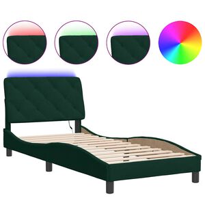 vidaXL Estructura de cama con LED sin colch&oacute;n terciopelo verde oscuro 90x200 cm