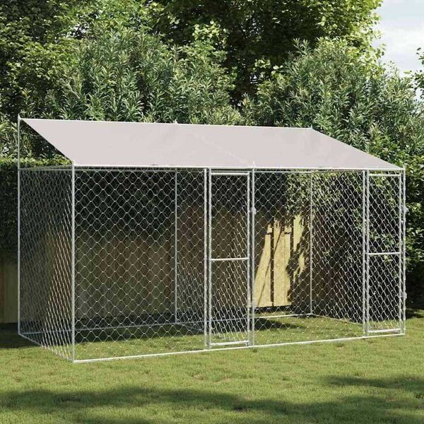 vidaXL Jaula para perro Plateado 400 x 200 x 256 cm Acero Galvanizado