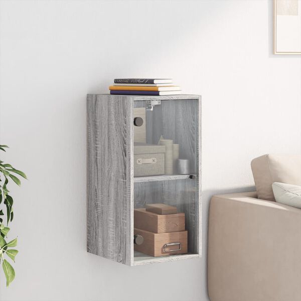 vidaXL Mueble de pared puertas de vidrio gris Sonoma 35x37x68,5 cm