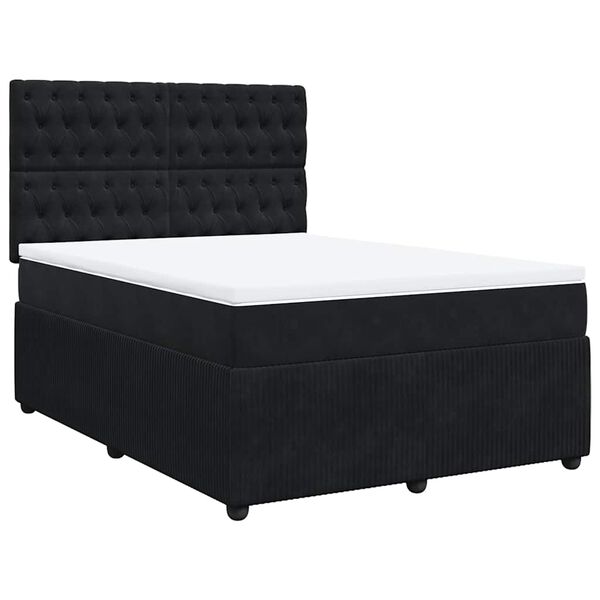 vidaXL Cama box spring con colch&oacute;n terciopelo negro 160x200 cm