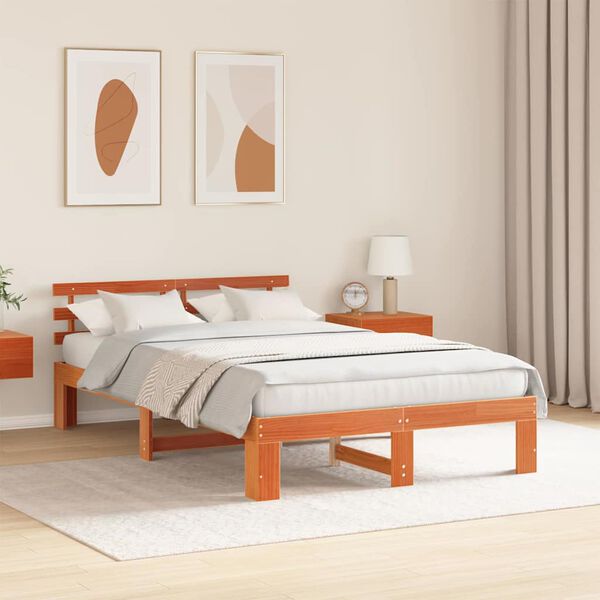 vidaXL Estructura de cama con cabecera Marr&oacute;n cera 140 x 190 cm