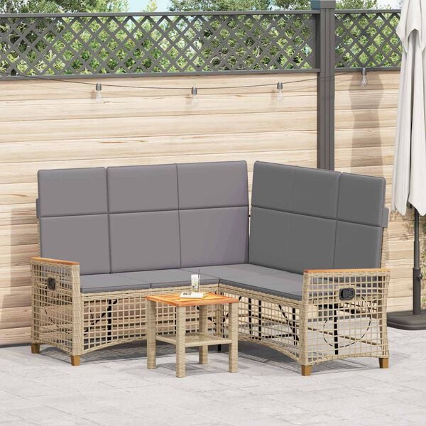 vidaXL Conjunto de sof&aacute; reclinable de jard&iacute;n Manual Beige y Gris Claro