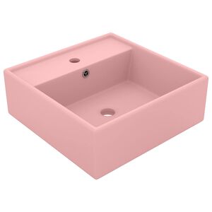 vidaXL Lavabo lujoso cuadrado rebosadero cer&aacute;mica rosa mate 41x41 cm