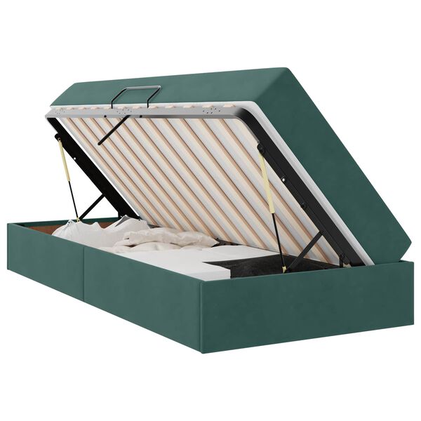 vidaXL Cama con almacenamiento y colch&oacute;n Verde oscuro 90 x 190 cm
