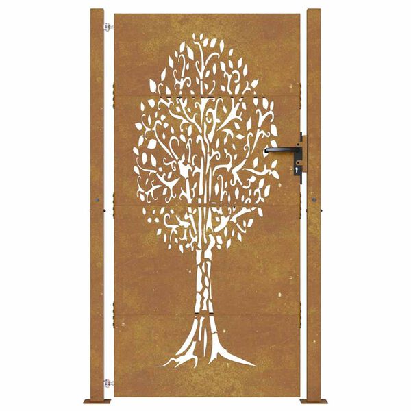 vidaXL Puerta de jard&iacute;n 100x175 cm de acero corten con dise&ntilde;o de &aacute;rbol