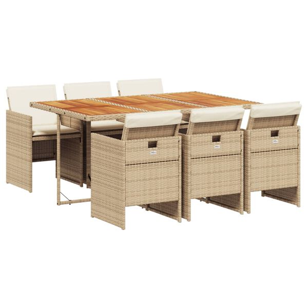vidaXL Set comedor de jard&iacute;n 7 pzas con cojines rat&aacute;n sint&eacute;tico beige