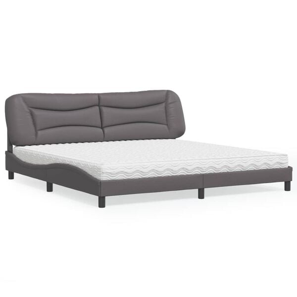 vidaXL Cama con colch&oacute;n Hvar cuero sint&eacute;tico gris 200x200 cm