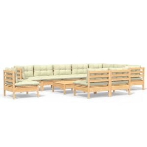 vidaXL Muebles de jard&iacute;n 11 pzas y cojines madera maciza de pino crema