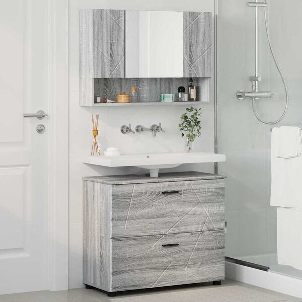 vidaXL Juego de muebles de ba&ntilde;o con caj&oacute;n con puerta 2 pcs Gris Sonoma