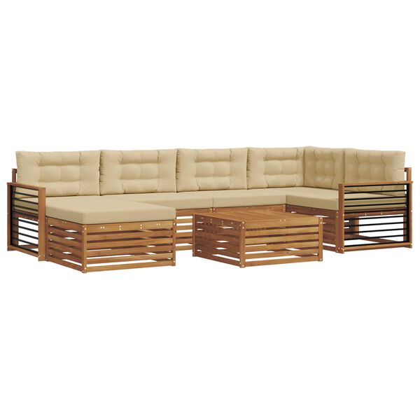 vidaXL Conjunto de sof&aacute;s de exterior con coj&iacute;n 7 pcs Natural y Beige