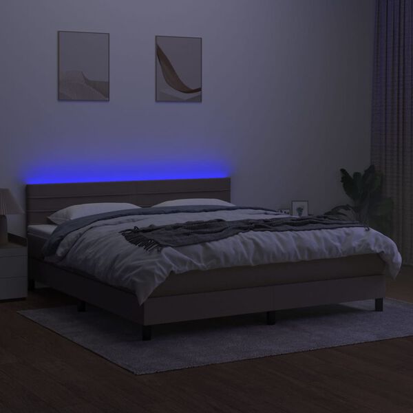 vidaXL Cama box spring colch&oacute;n y luces LED tela gris taupe 160x200 cm