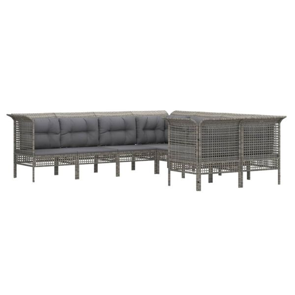 vidaXL Set de muebles de jard&iacute;n 8 pzas y cojines rat&aacute;n sint&eacute;tico gris