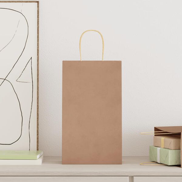 vidaXL Bolsas de papel con asas 250 uds marr&oacute;n 21x11x36 cm