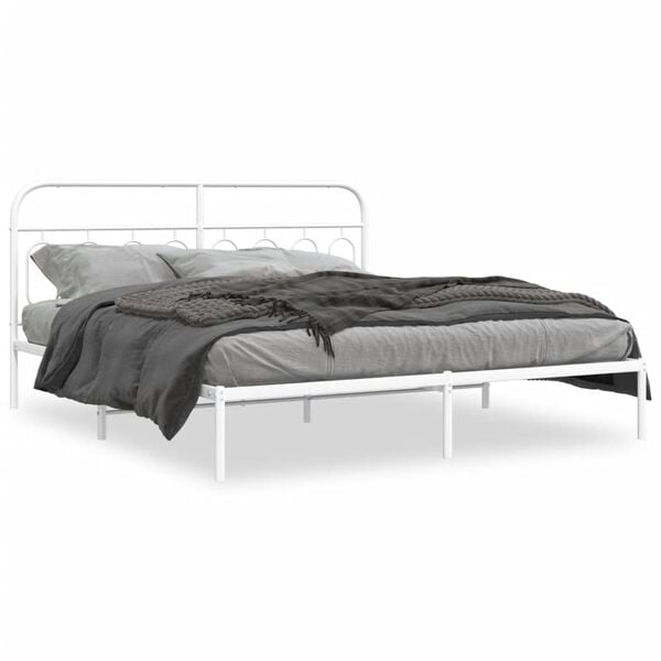 vidaXL Estructura cama sin colch&oacute;n con cabecero metal blanco 160x200cm