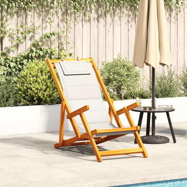 vidaXL Silla de playa plegable con reposabrazos gris claro