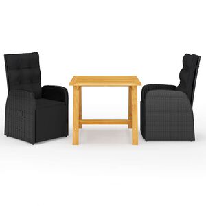 vidaXL Juego de comedor de jard&iacute;n 3 piezas negro