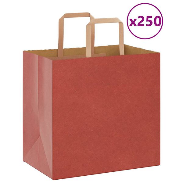 vidaXL Bolsas de papel con asas 250 uds rojo 26x17x25 cm