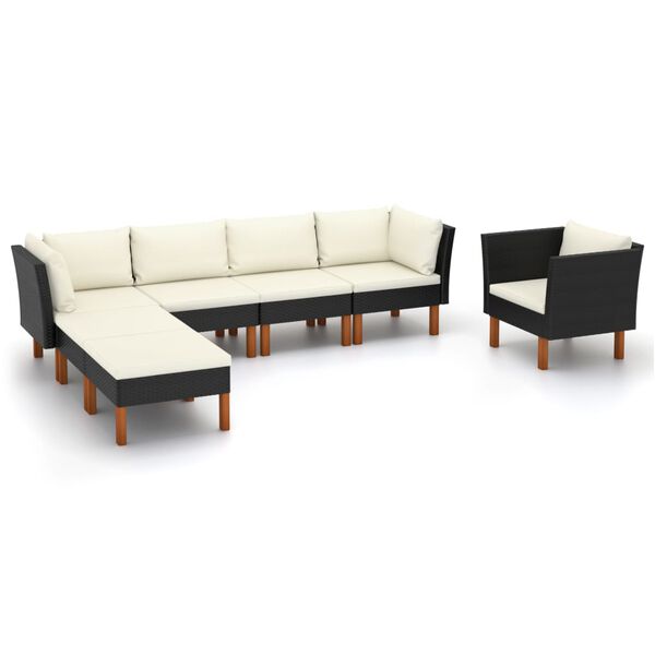 vidaXL Set muebles de jard&iacute;n 7 pzas rat&aacute;n sint&eacute;tico eucalipto negro