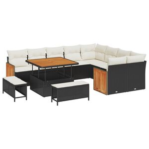 vidaXL Conjunto de sof&aacute;s de jard&iacute;n con coj&iacute;n 12 pcs Negro y crema