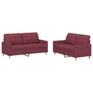 vidaXL Juego de sof&aacute;s con cojines 2 piezas tela rojo tinto
