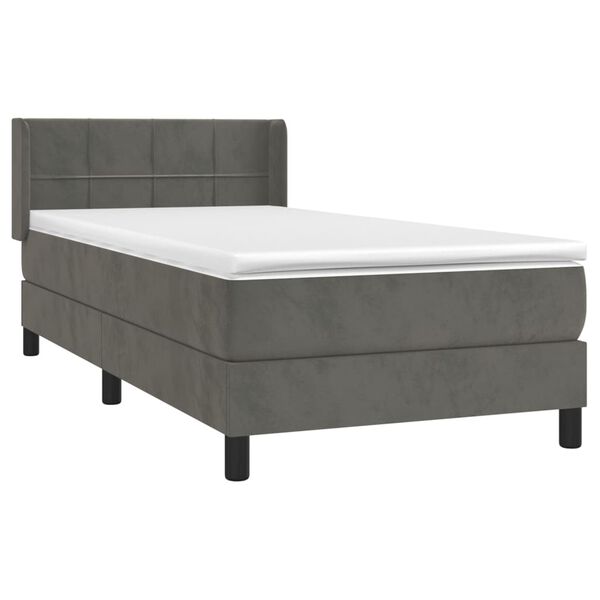 vidaXL Cama box spring con colch&oacute;n terciopelo gris oscuro 90x190 cm