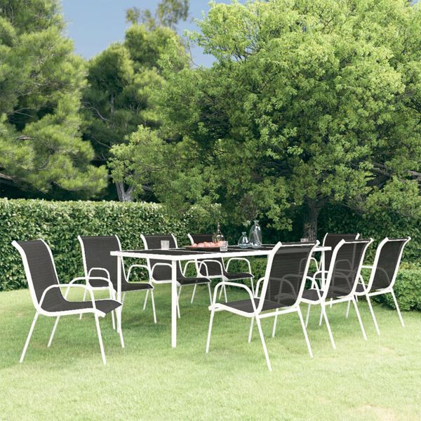 vidaXL Juego de comedor de jard&iacute;n 9 piezas de acero negro