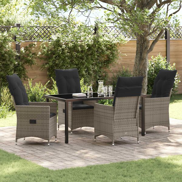 vidaXL Conjunto de Comedor de Jard&iacute;n con coj&iacute;n 5 pcs Gris Polirat&aacute;n
