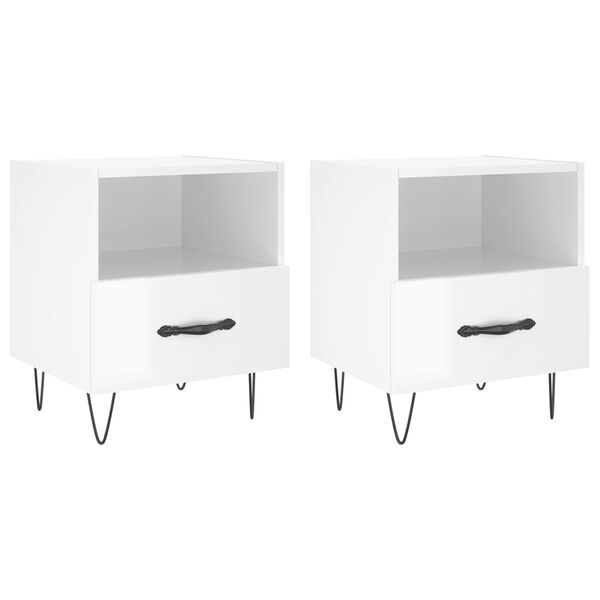 vidaXL Mesita noche 2 uds madera ingenier&iacute;a blanco brillo 40x35x47,5cm