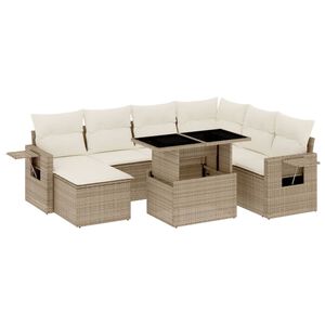 vidaXL Set de sof&aacute;s de jard&iacute;n y cojines 8 piezas rat&aacute;n sint&eacute;tico beige