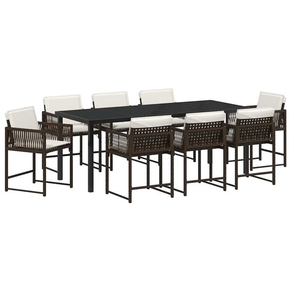 vidaXL Conjunto de Comedor de Jard&iacute;n 9 pcs Marr&oacute;n rat&aacute;n sint&eacute;tico
