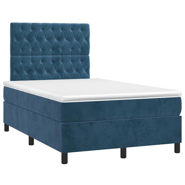 vidaXL Cama box spring colch&oacute;n y LED terciopelo azul oscuro 120x190 cm