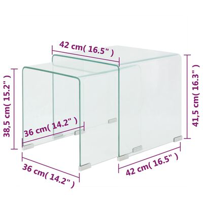 vidaXL Set de dos mesas de centro apilables vidrio templado claro